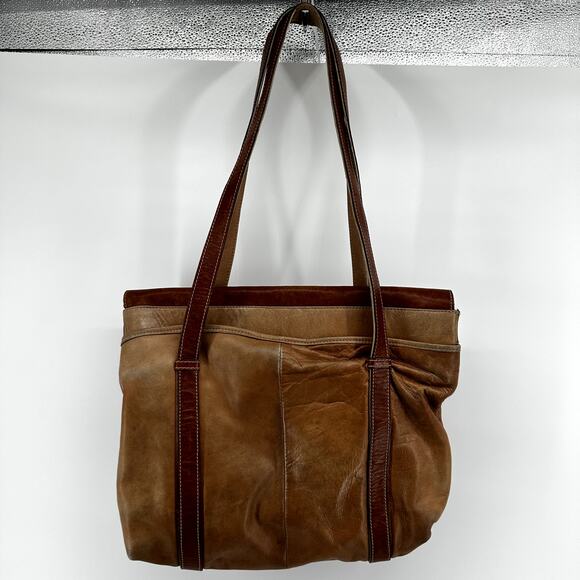 Vintage Delfino Tote Shoulder Bag Leather Double Strap Flap Magnet Closure Brown - Picture 3 of 11